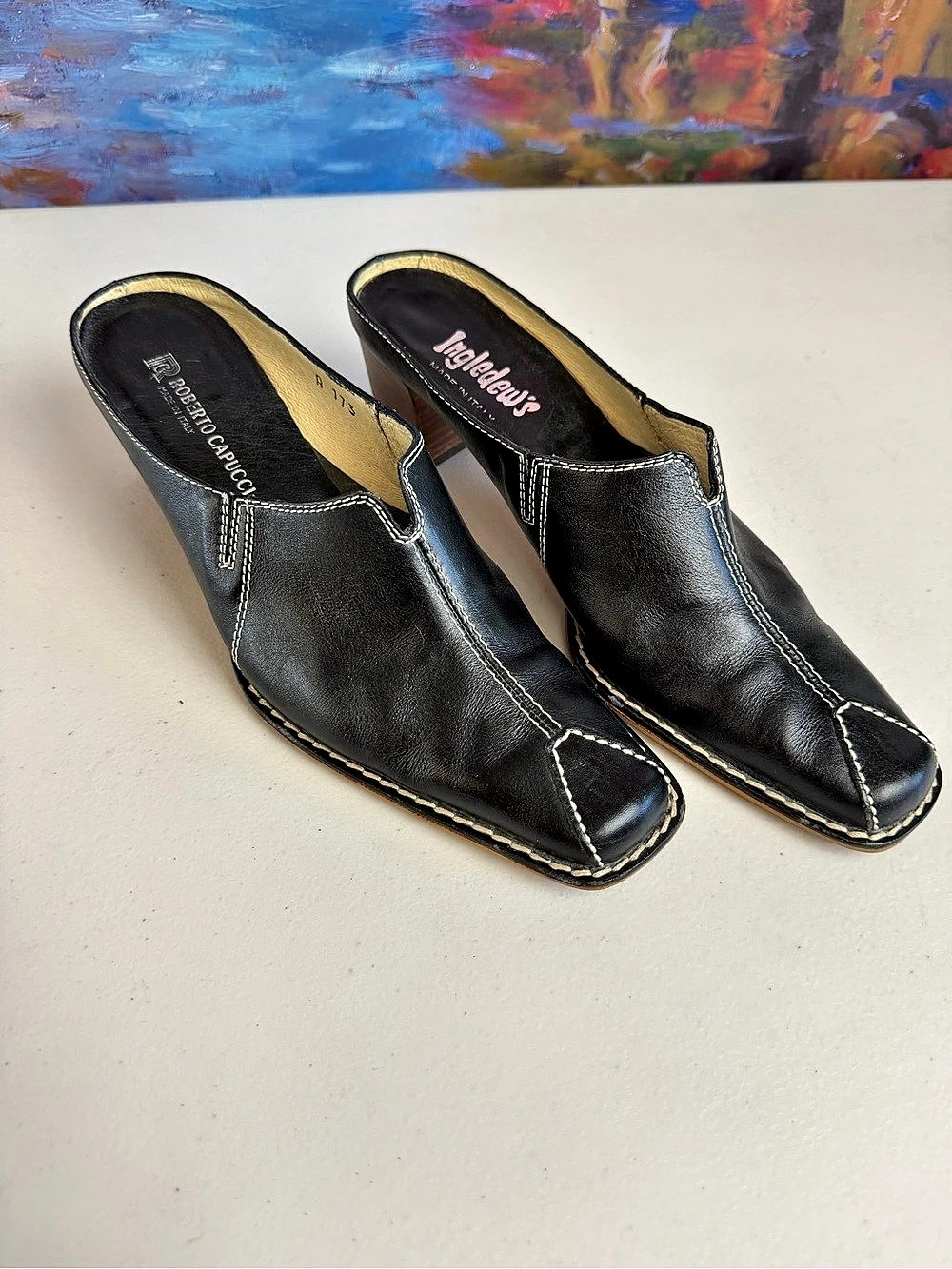 Vintage Roberto Capucci Ingledew’s Italian Leather Square Toe Mules 8.5